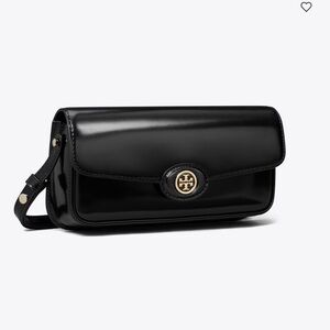 Tory Burch Glossy Black Clutch with Gold Logo